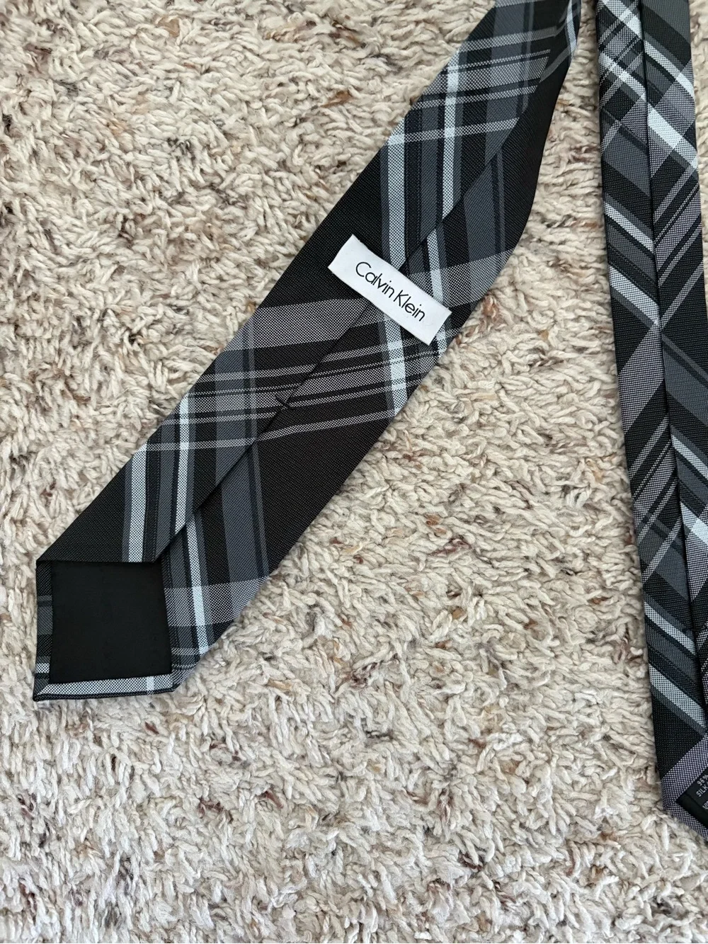 Calvin Klein Black and Gray Plaid Men's Tie